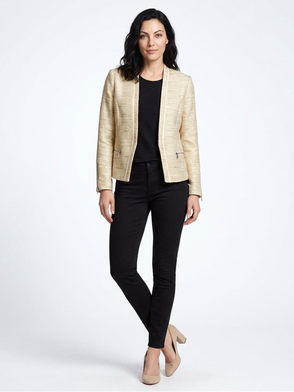 H&M Women’s Office Vintage Blazer Sz 12 Long Sleeve Open Front Golden colour
